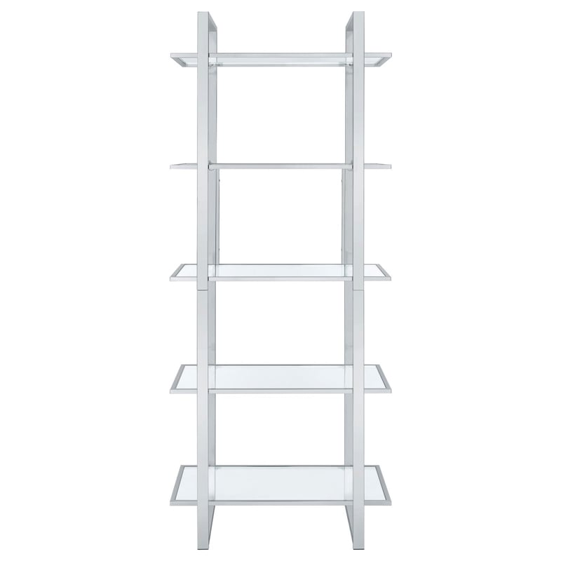 Hartford 79-inch 5-shelf Glass Bookshelf Chrome
