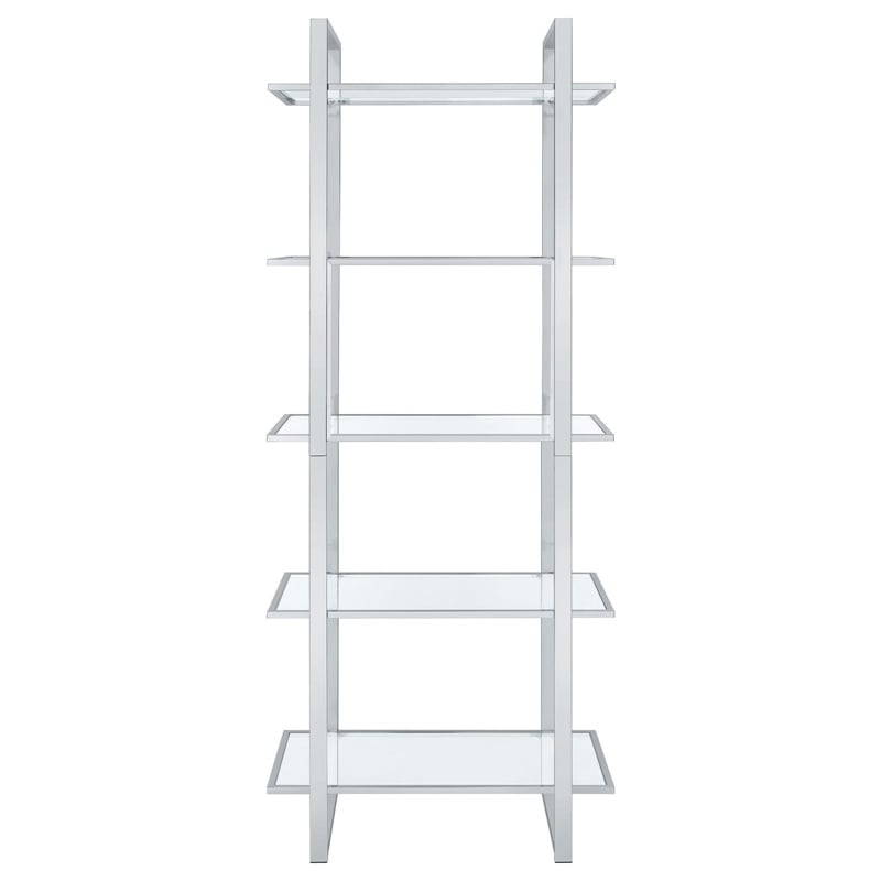 Hartford 79-inch 5-shelf Glass Bookshelf Chrome