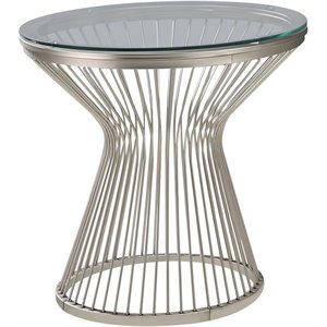 coaster round glass top metal base end table in satin gray