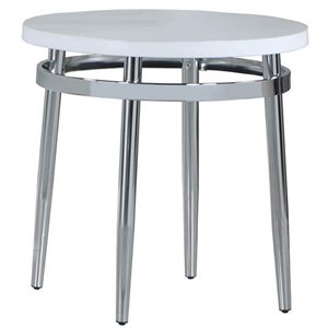coaster faux marble round top with metal base end table in white and chrome