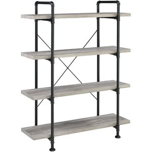 coaster delray industrial 4 tier open shelf bookcase in gray driftwood and black
