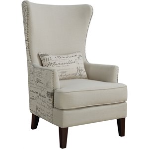 coaster traditional curved arm high back accent chair in cream