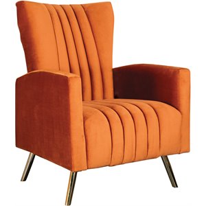 coaster mid-century modern channeled tufted upholstered accent chair in rust