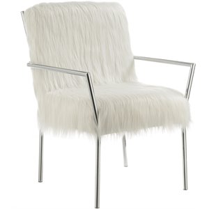 coaster contemporary faux sheepskin upholstered accent chair in white
