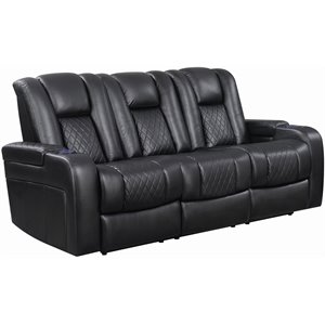 coaster delangelo transitional power2 sofa with drop-down table in black