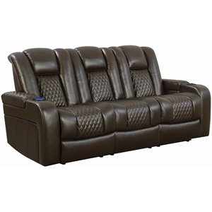 coaster delangelo transitional power2 sofa with drop-down table in brown