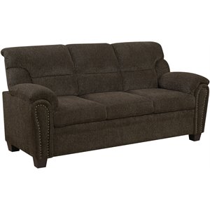 coaster clemintine transitional upholstered sofa with nailhead trim in brown