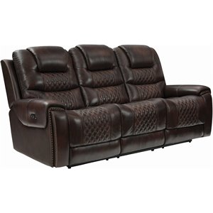coaster north transitional cushion back power2 sofa in dark brown