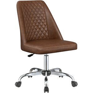coaster upholstered tufted back office chair in brown and chrome