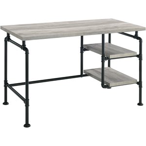 coaster delray 2 tier open shelving writing desk in gray driftwood and black
