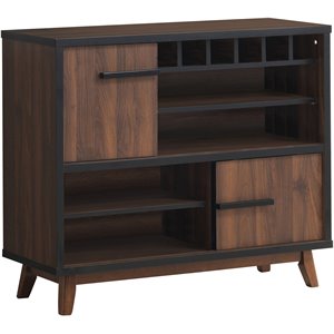 coaster wine cabinet with 2 sliding doors in walnut and black