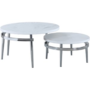 coaster round nesting coffee table in white and chrome