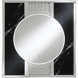 Coaster Carter Contemporary Glass Square LED Wall Mirror in Silver and Black