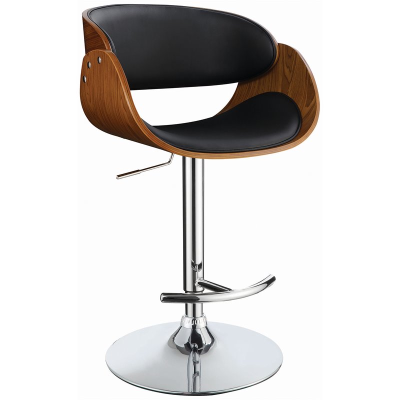 Coaster Contemporary Faux Leather Adjustable Bar Stool in Black Cymax