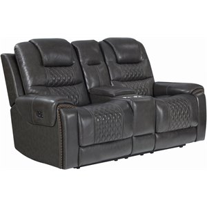 coaster north cushion back power2 loveseat with console in gray
