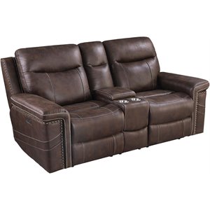 coaster wixom 1 drawer power2 loveseat with console in brown