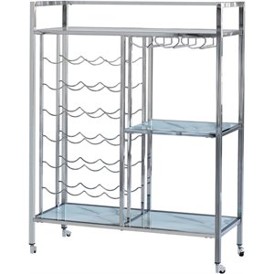 coaster contemporary glass shelf serving cart with casters in chrome