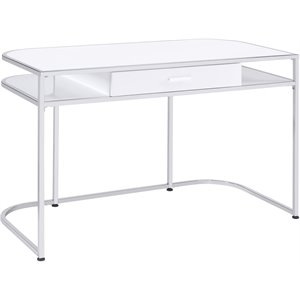 coaster ember 1 drawer writing desk in white high gloss and chrome