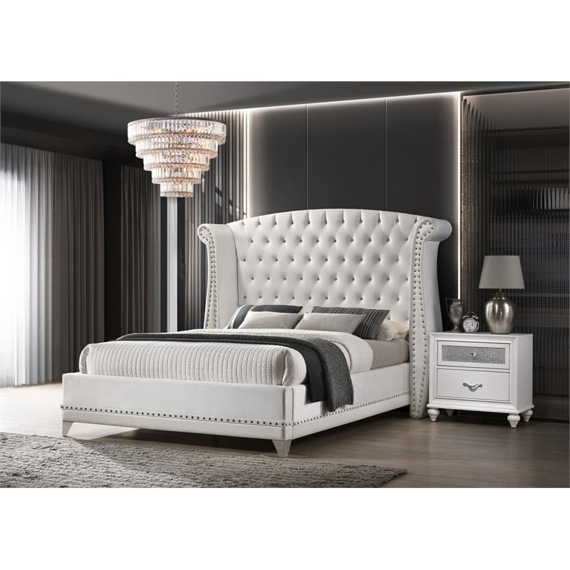 Barzini Upholstered Eastern King Wingback Bed White