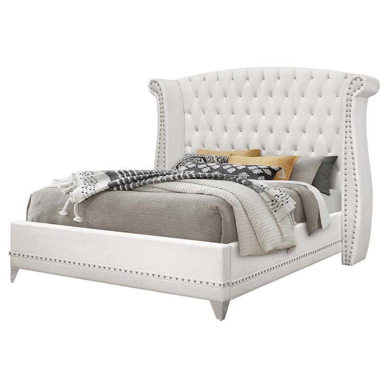 Barzini Upholstered Eastern King Wingback Bed White