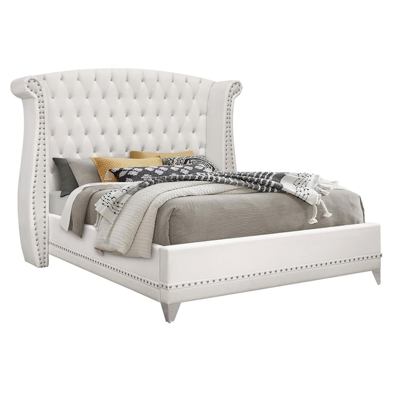 Barzini Upholstered Eastern King Wingback Bed White