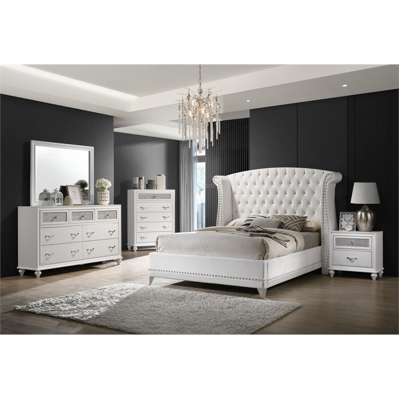 Barzini Upholstered Eastern King Wingback Bed White
