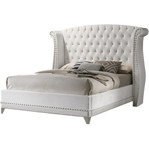 coaster barzini king wingback tufted bed in white