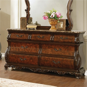 Coaster Traditional 7-Drawer Wood Dresser with Marble Top in Brown