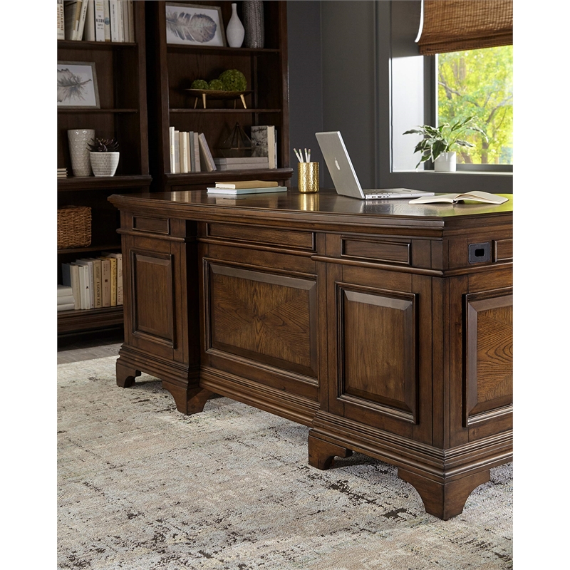 Hartshill 72-inch 7-drawer Executive Desk Burnished Oak