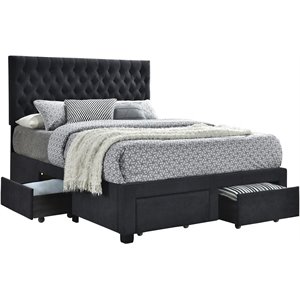 Coaster 4-Drawer Button Tufted Fabric Full Storage Bed in Charcoal