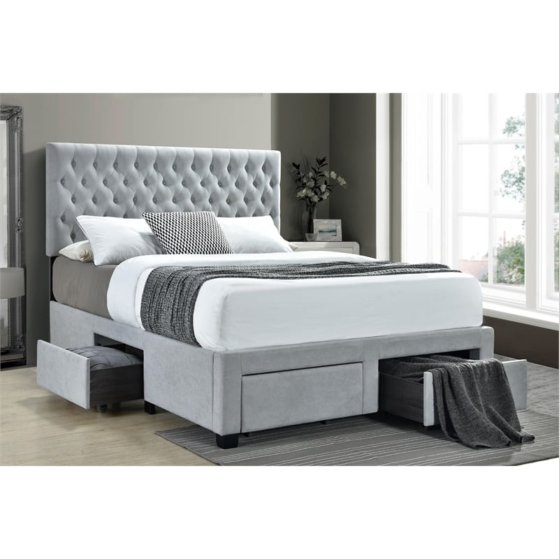 Soledad Upholstered Queen Storage Panel Bed Light Grey