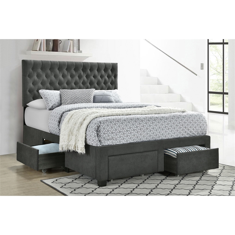soledad upholstered queen storage panel bed grey