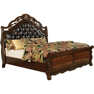 Coaster Wood Queen Sleigh Bed with Upholstered Headboard in Brown