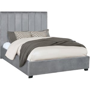 Coaster Arles Vertical Channeled Tufted Velvet Queen Bed in Gray