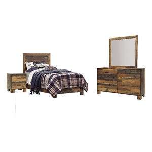 Coaster Sidney 4-Piece Farmhouse Wood Twin Panel Bedroom Set in Brown