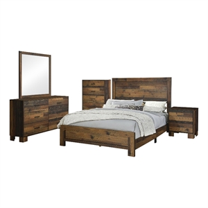 Coaster Sidney 5-Piece Farmhouse Wood Queen Panel Bedroom Set in Brown