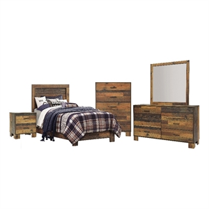 Coaster Sidney 5-Piece Farmhouse Wood Twin Panel Bedroom Set in Brown