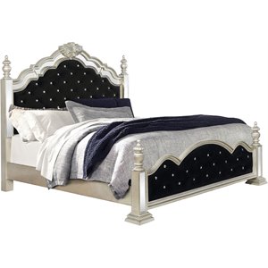 Coaster Tufted Upholstered Velvet Queen Poster Bed in Black