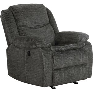 coaster jennings upholstered power glider recliner in charcoal
