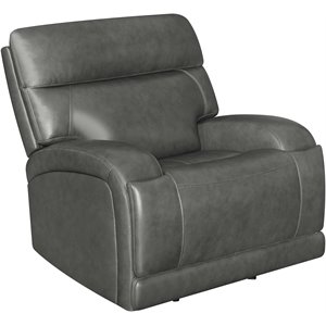 coaster longport upholstered power glider recliner in charcoal