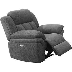 coaster bahrain contemporary chenille upholstered power glider recliner charcoal