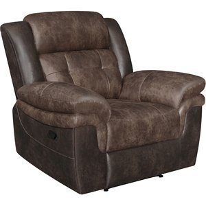 coaster saybrook tufted recliner in chocolate and dark brown