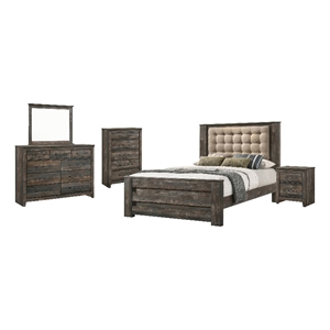 Coaster 5-Piece Farmhouse Wood Eastern King Panel Bedroom Set in Brown