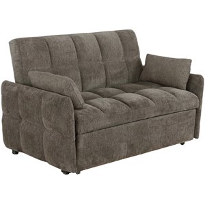 coaster transitional chenille tufted sleeper sofa bed in brown