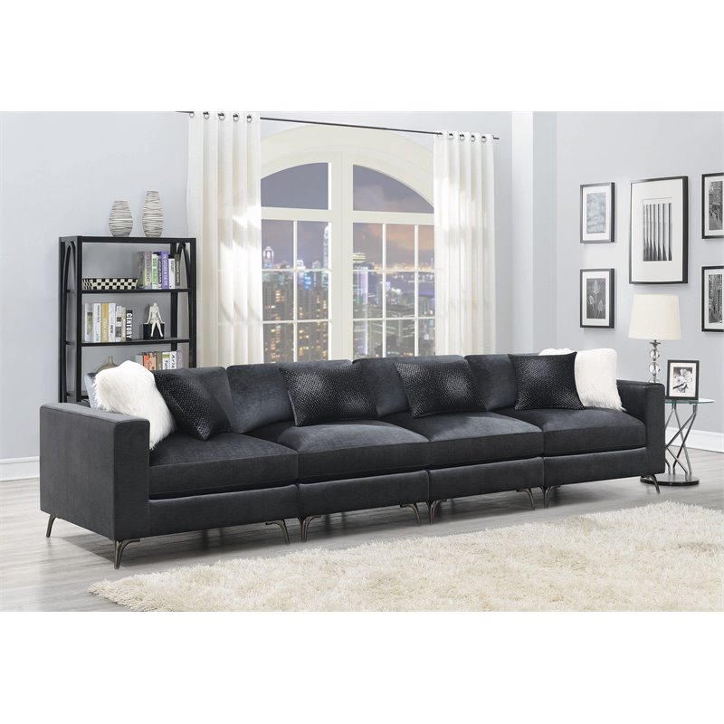 Coaster Contemporary Velvet LAF/RAF Arm Chair with Metal Leg in Charcoal