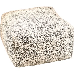 Coaster Square Upholstered Floor Pouf in Cream and Black