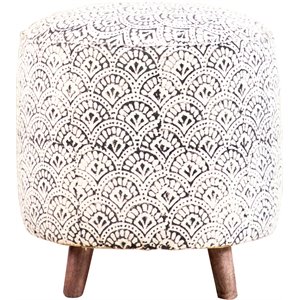 coaster round upholstered accent stool in cream and black