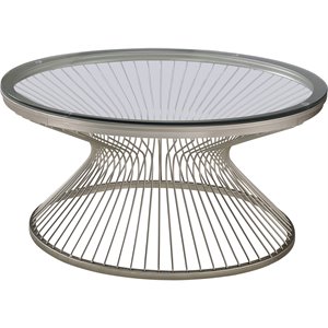 coaster round glass top coffee table in satin grey