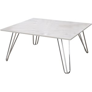coaster hairpin leg square coffee table in white and chrome
