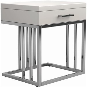 coaster 1 drawer rectangular end table in glossy white and chrome